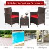 3 Pieces Patio Cushioned Rattan Converstaion Set With Glass Table Top