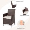 3 Pieces Patio Cushioned Rattan Converstaion Set With Glass Table Top