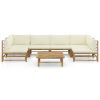 7 Piece Garden Lounge Set with Cream White Cushions Bamboo