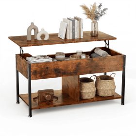 Coffee Table With A Pull-out Cover, Adjustable Height Convertible Center Table, With Storage Function (Option: BROWN)