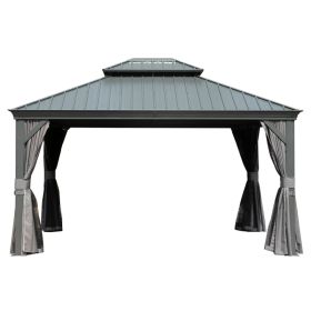 10   X 14   Hardtop Gazebo Permanent Outdoor Gazebo With Galvanized Steel Double Roof, Aluminum Frame, Curtains And Netting For Patio Lawn And Garden, (Option: Grey)