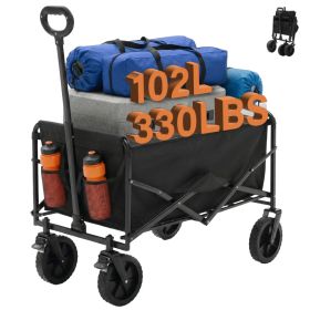 Foldable Trolley, With Wheels, Foldable, Large Capacity, 330 Pounds, Multi-functional Trolley, Heavy-duty Design, With Elastic Handles (Option: Black  7in)