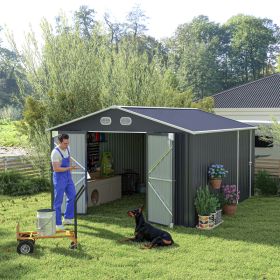10x12 FT Outdoor Metal Storage Shed, Large Storage Sheds With Sturdy Frame Structure, Metal Garden Tool Shed With Lockable Door For Garden,Gift A Fold (Option: Dark Gray)