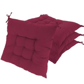 4-Pack Square Chair Cushions with Ties | 18x18-inch Soft Seat Pads (Option: Pro-Wine Red)