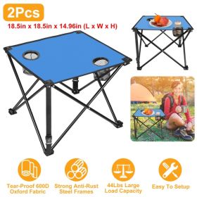 1Pc 2Pc Options Foldable Camping Table Portable Picnic Table Lightweight Travel Desk With 2 Cup Holders Carrying Bag Color Options Black Orange Green (Option: 2 Set-Blue)