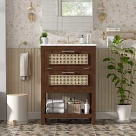 24   Bathroom Vanity With Integrated Ceramic Sink, Bathroom Cabinet With 1 Deep Drawer, 1 Tip-Out Drawer, Single Sink Bathroom Vanity For Small And Me (Option: Dark brown)