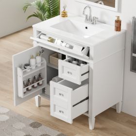 30   Bathroom Vanity With Top Sink, Modern Bathroom Storage Cabinet With 2 Drawers And A Tip-out Drawer, Single Sink Bathroom Vanity (Option: White)